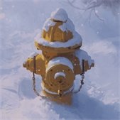 Yellow fire hydrant covered in snow