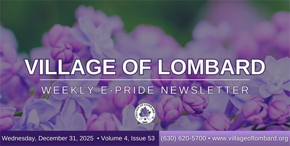 Village of Lombard E-News Header with purple lilacs in background 