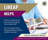 Low Income Home Energy Assistance Program promotional graphic with DuPage County seal