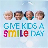 Graphic reading “Give Kids a Smile Day” with photos of four smiling children