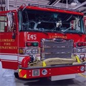 photo of front of red fire engine