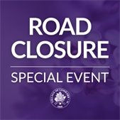 A purple graphic with white text that reads “Road Closure – Special Event” and features the Village of Lombard logo below the text.