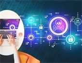 hands on laptop key board with security alert icons popping up