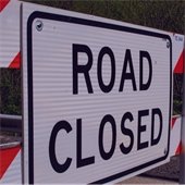 close up of road closed sign 