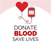 graphic with blood donation bag connected to heart and overlay text