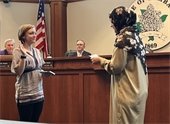 photo of village clerk swearing in district 2 trustee -Jessie Hammersmith