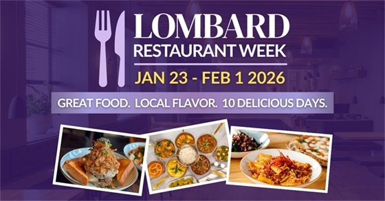 Graphic promoting Lombard Restaurant Week, January 23 to February 1, 2026