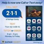 promotional graphic for 211 dupage county assistance line