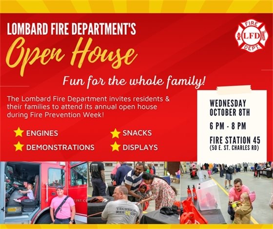 promotional graphic for fire department's open house with event details and photos from last year