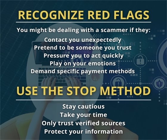 graphic with text outlining red flags and the STOP method