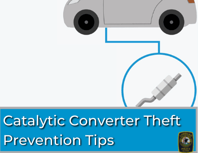 Prevent Catalytic Converter Theft text with graphic of small car and catylic converter