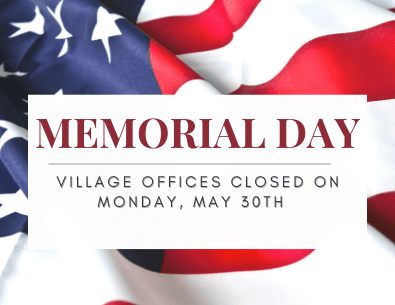 Memorial Day graphic with flag and red roses