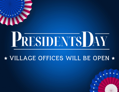 Blue patriotic graphic with presidents day text 