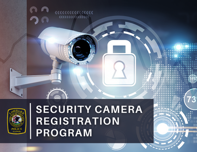 security camera with circle and lock graphics and text