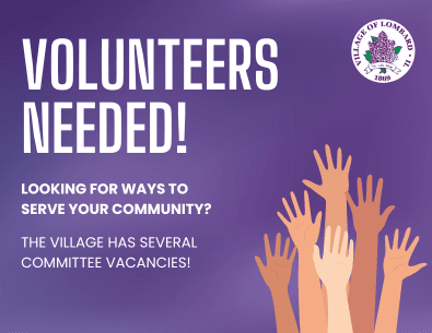graphic promoting Committee Vacancies with group of illustrated hands in the air and purple backgrou