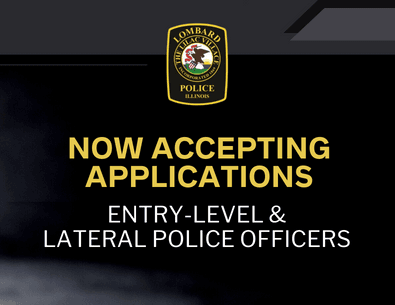 Lombard Police logo with now accepting applications text
