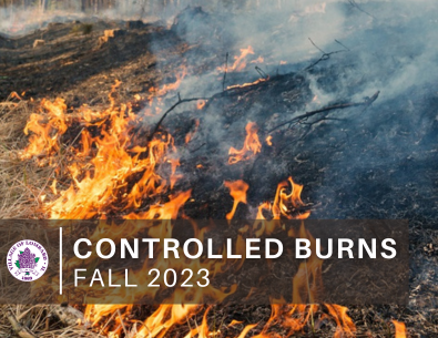 photo of fire flames over controlled burn with overlay text 