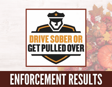 Thanksgiving Enforcement Results graphic with drive sober logo