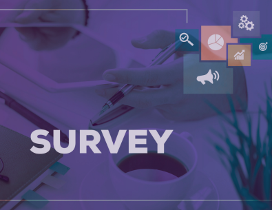 Survey text over purple background