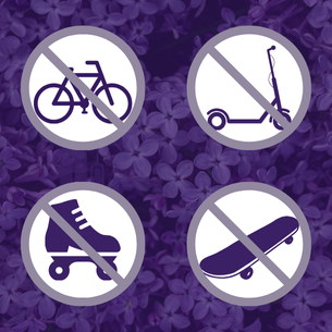 graphic depicting bicycles, scooters, skates and skateboards are prohibited