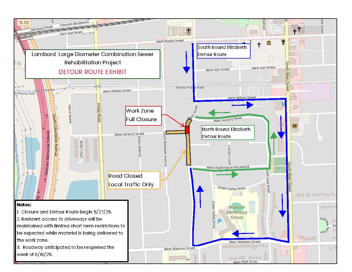 map depicting Hickory Elizabeth Detour 
