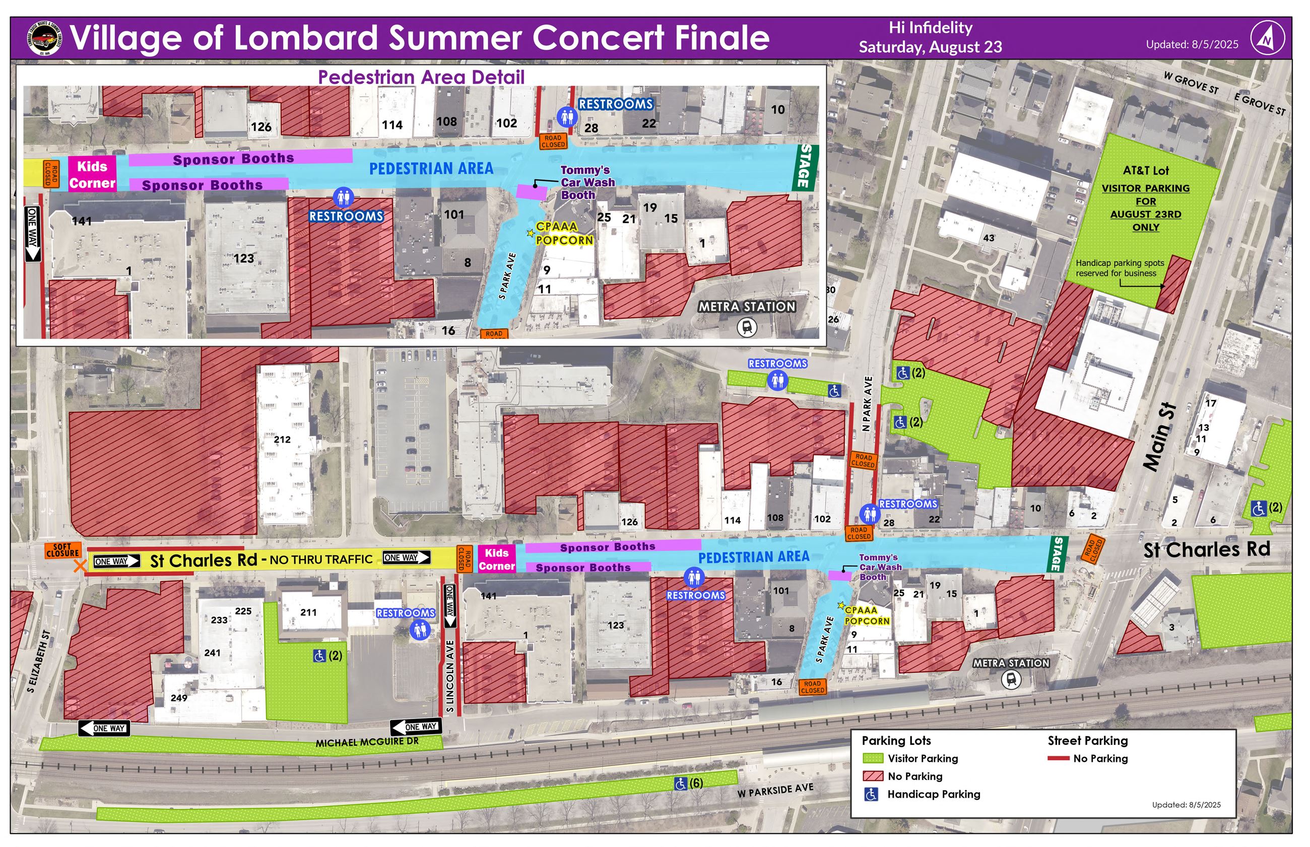 aerial map of the summer concert finale event area within downtown lombard